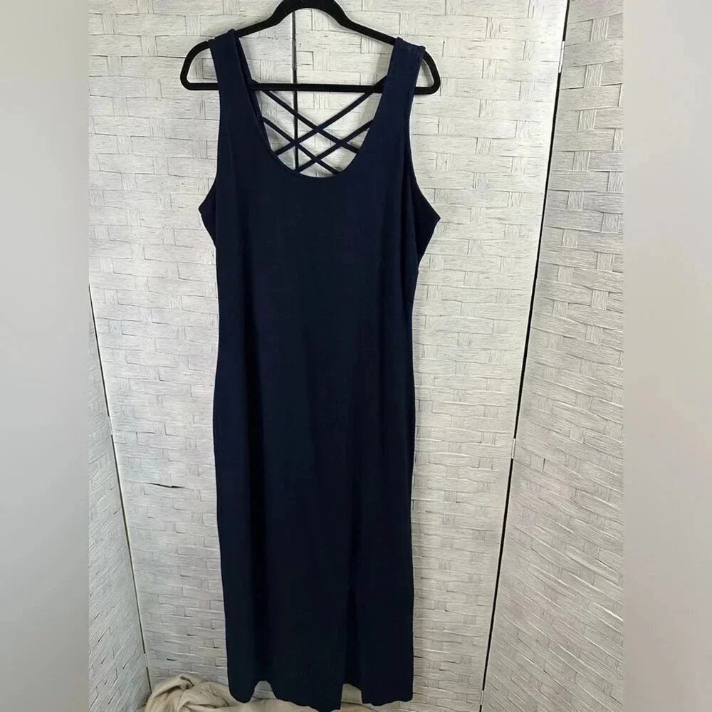 Ashley‎ Stewart Womens Dress maxi sleeveless knit navy Summer minimalist Plus Sz